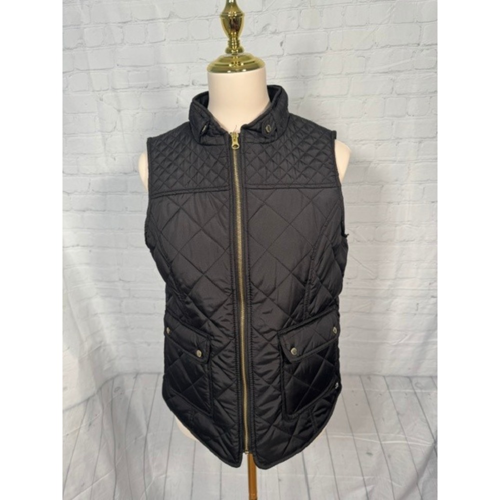 NWT Crown & Ivy Black Quilted Vest Plaid‎ Lined Women's Medium